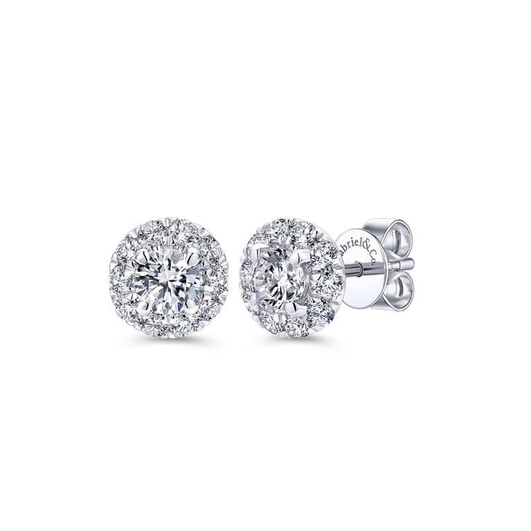 14K White Gold Round Halo Diamond Stud Earrings - 0.75 ct - Shot 1