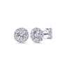 14K White Gold Round Halo Diamond Stud Earrings - 0.75 ct