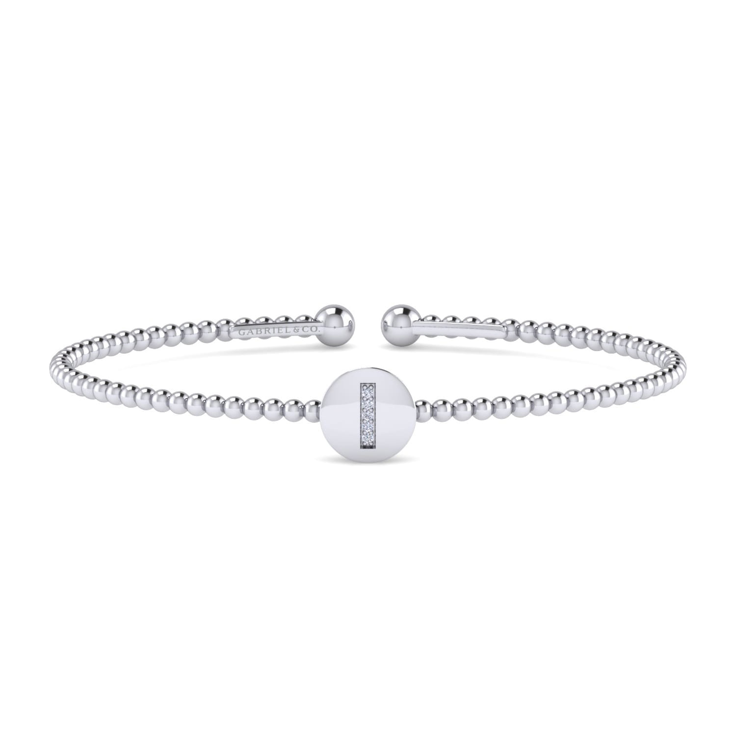 14K White Gold Round I Initial Diamond Bujukan Cuff Bracelet - 0.02 ct - Shot 1