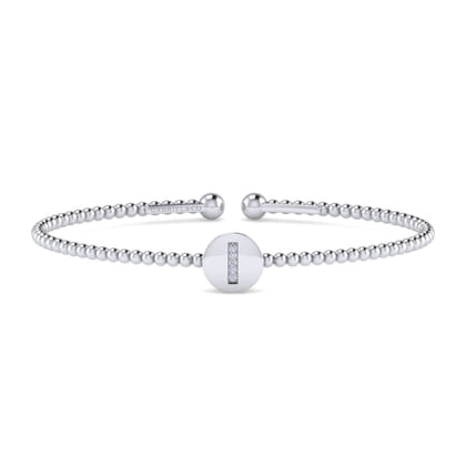 14K White Gold Round I Initial Diamond Bujukan Cuff Bracelet