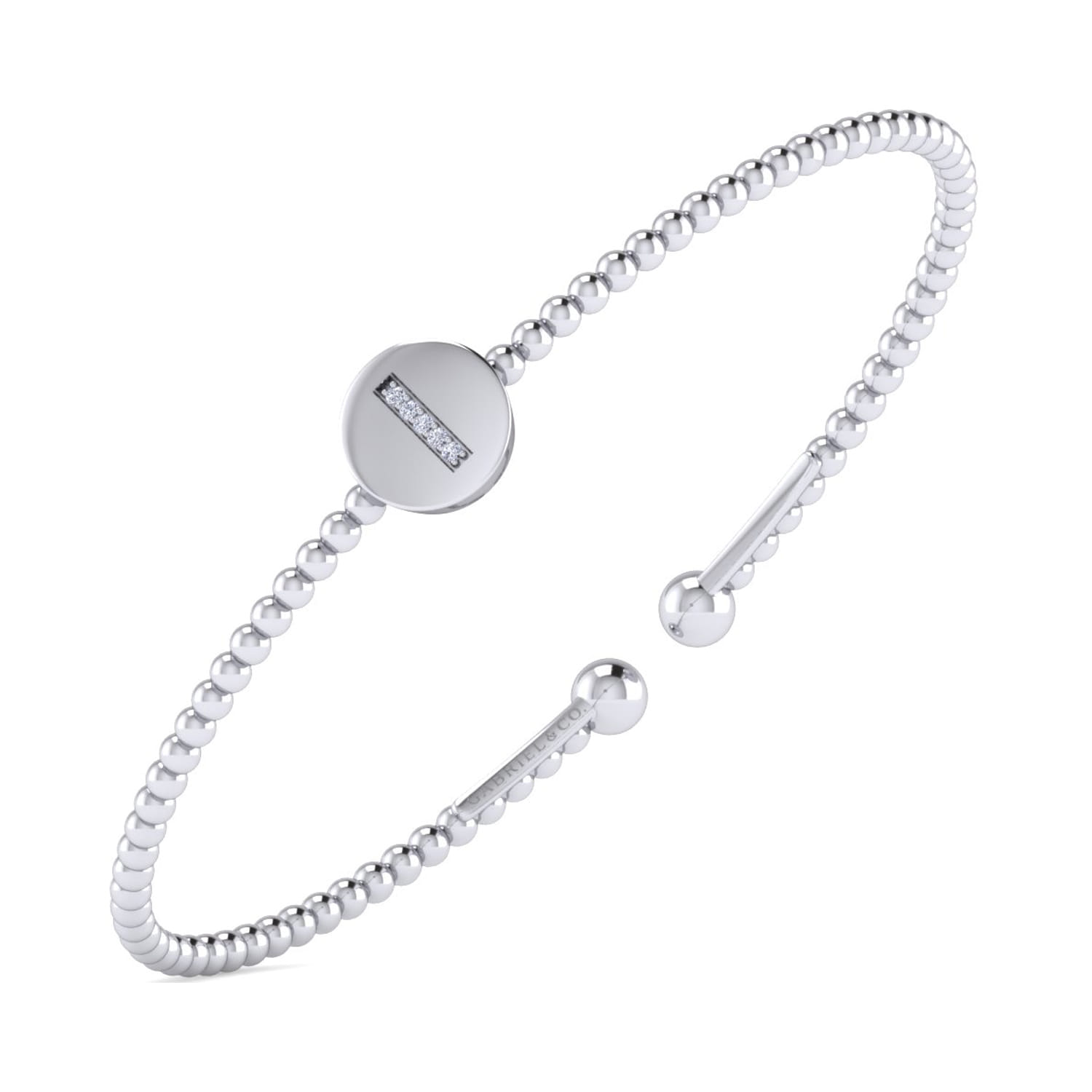 14K White Gold Round I Initial Diamond Bujukan Cuff Bracelet - 0.02 ct - Shot 2