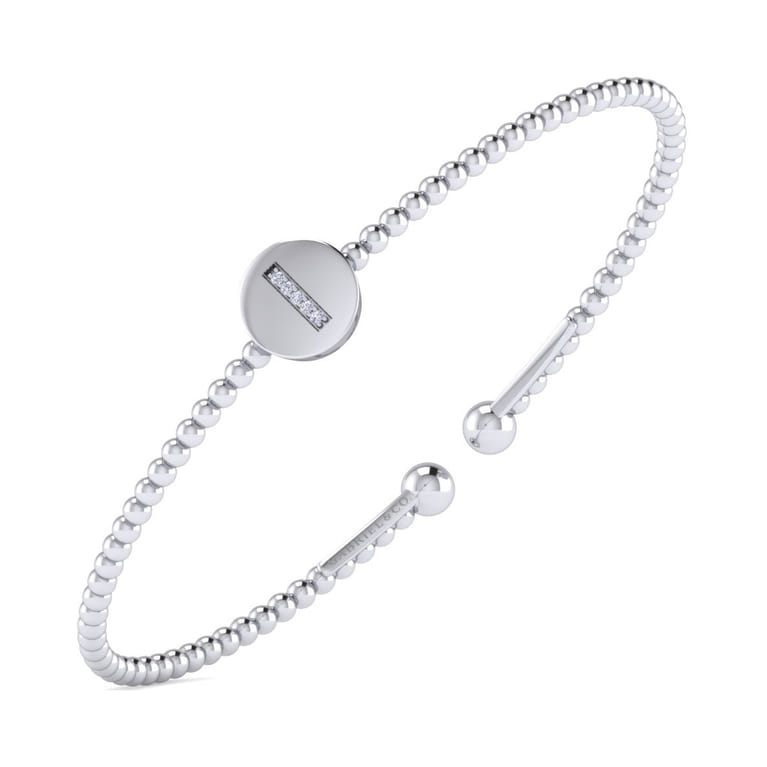 14K White Gold Round I Initial Diamond Bujukan Cuff Bracelet - 0.02 ct - Shot 2