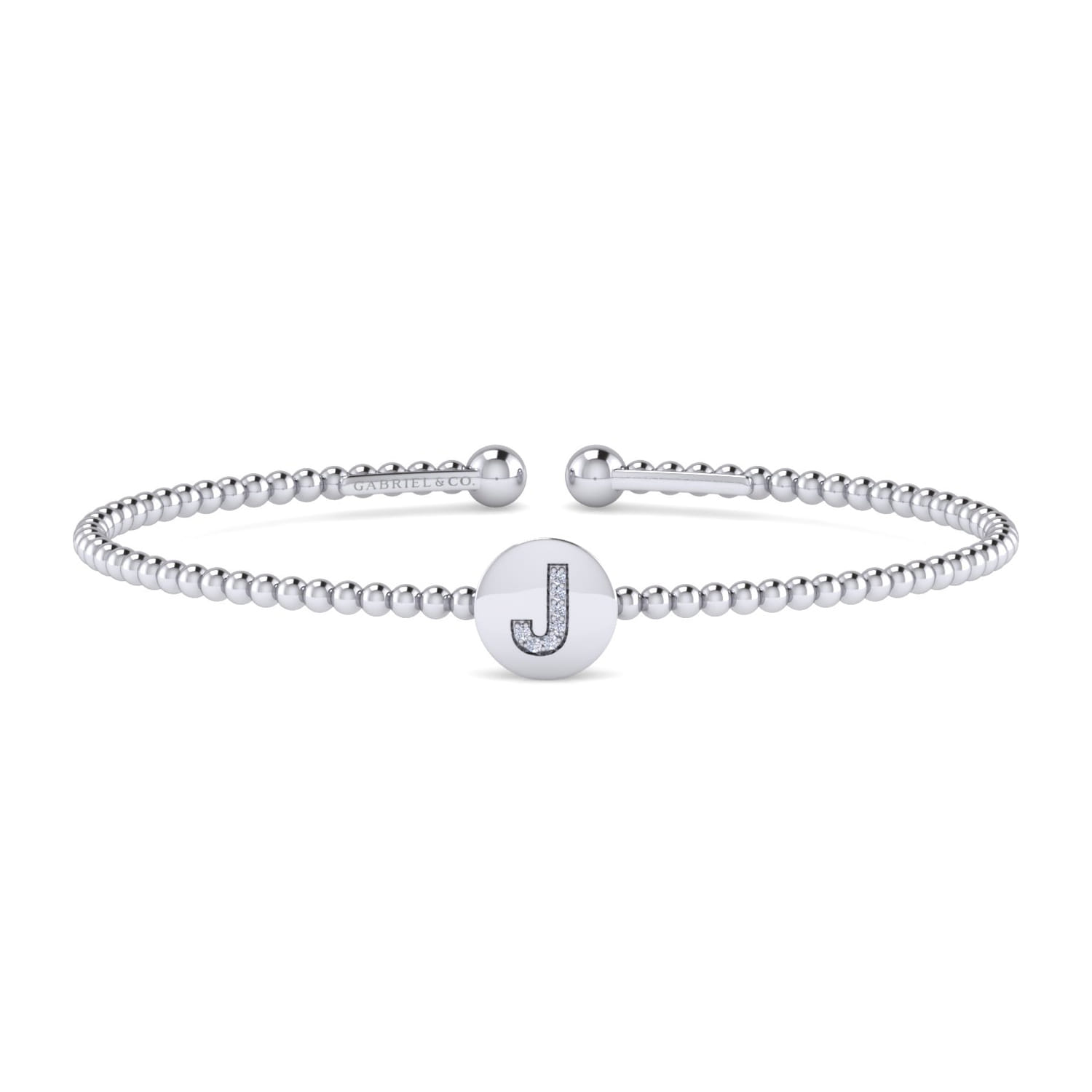 14K White Gold Round J Initial Diamond Bujukan Cuff Bracelet - 0.03 ct - Shot 1