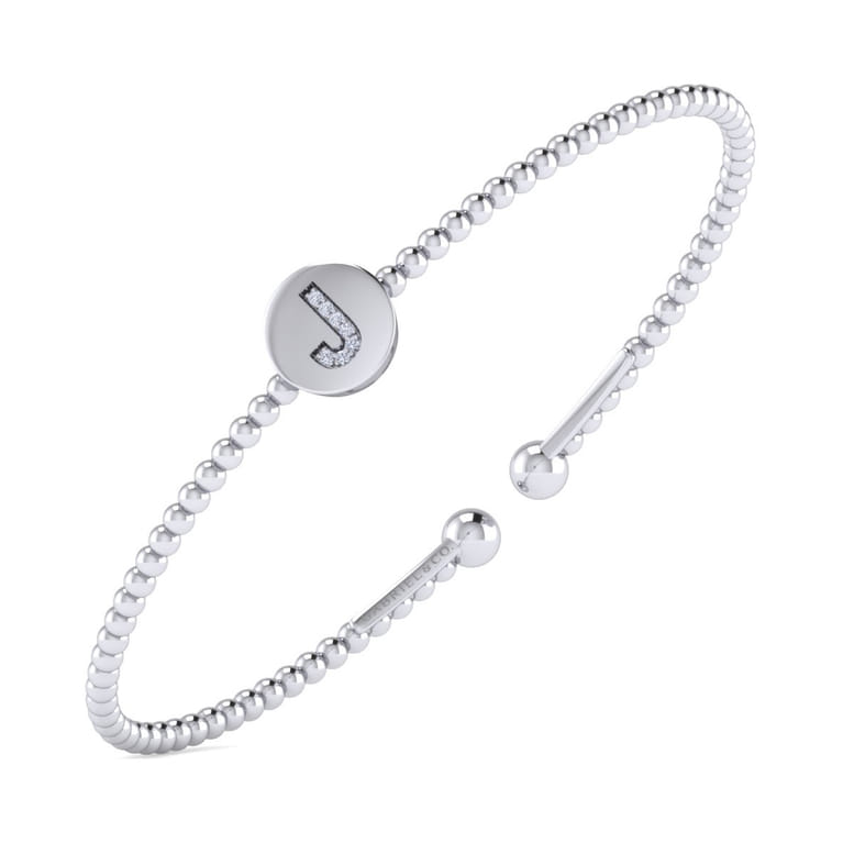 14K White Gold Round J Initial Diamond Bujukan Cuff Bracelet - 0.03 ct - Shot 2