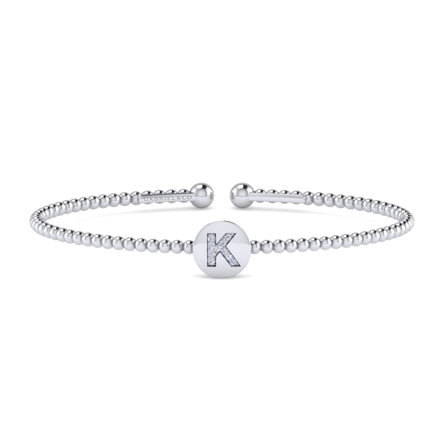 14K White Gold Round K Initial Diamond Bujukan Cuff Bracelet - 0.05 ct - Shot 1