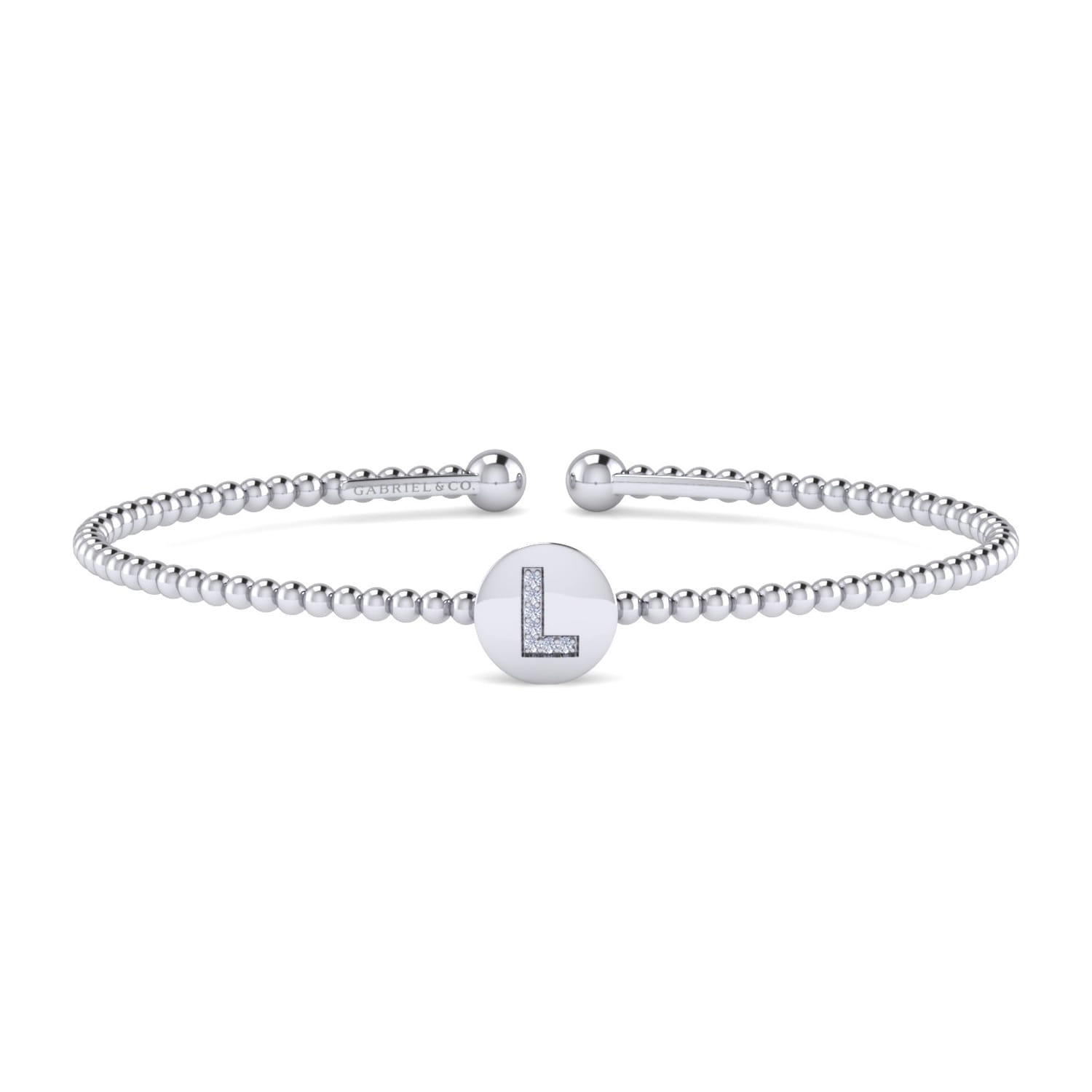 14K White Gold Round L Initial Diamond Bujukan Cuff Bracelet - 0.03 ct - Shot 1