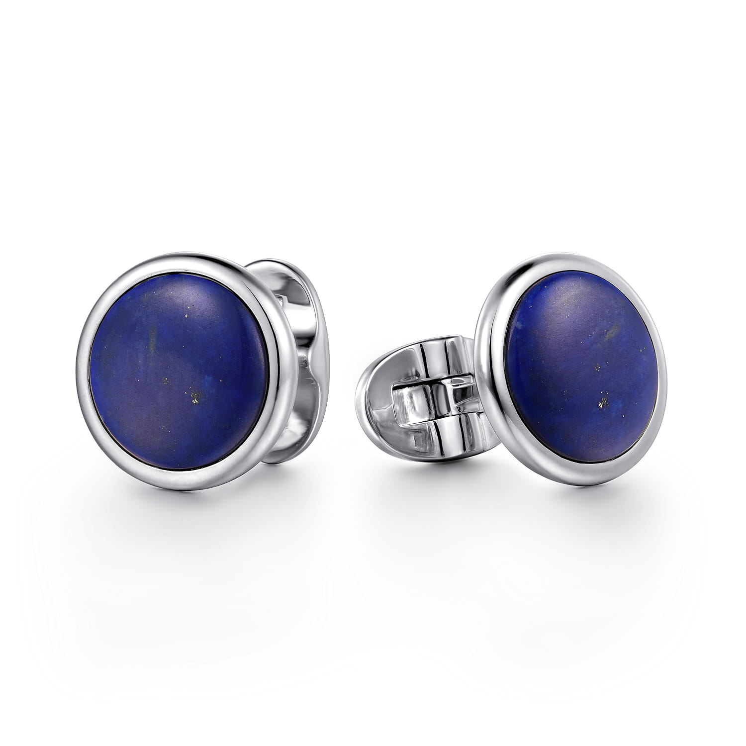 14K White Gold Round Lapis Cufflinks - Shot 1