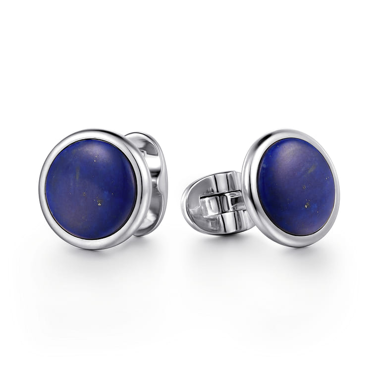 14K White Gold Round Lapis Cufflinks - Shot 1