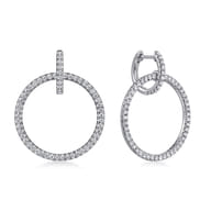 14K White Gold Round Linked Pave 30mm Diamond Huggie Drop Earrings