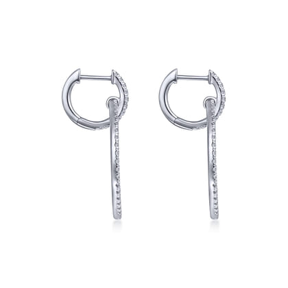 14K White Gold Round Linked Pave 30mm Diamond Huggie Drop Earrings