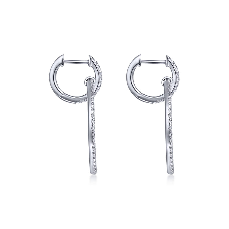 14K White Gold Round Linked Pave 30mm Diamond Huggie Drop Earrings - 0.9 ct - Shot 3