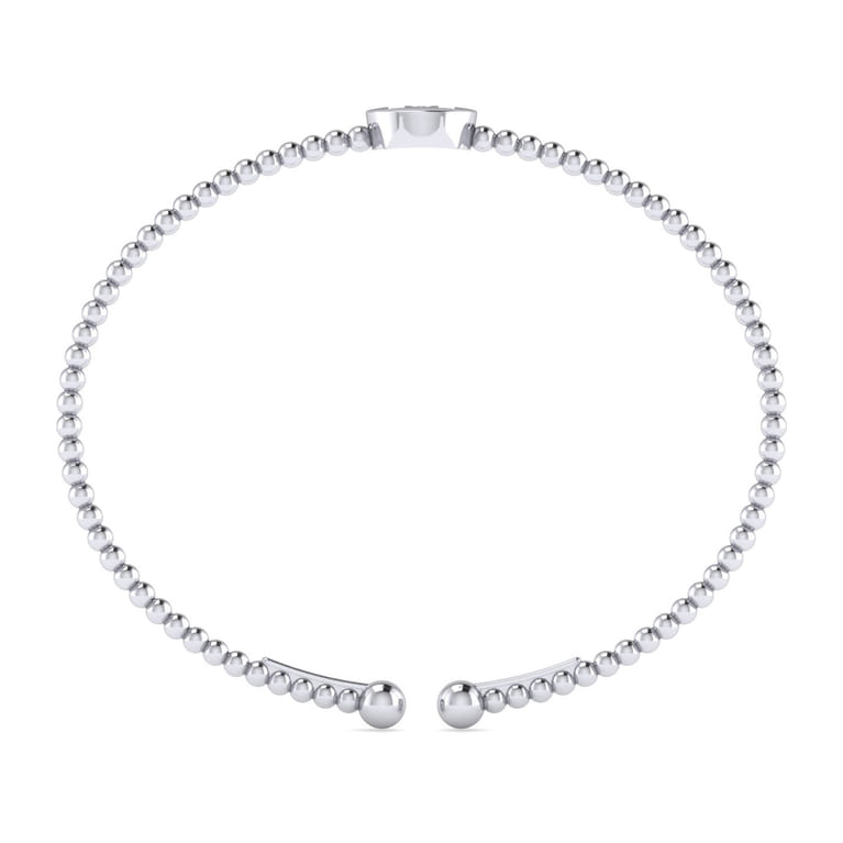 14K White Gold Round M Initial Diamond Bujukan Cuff Bracelet - 0.07 ct - Shot 3