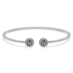 14K White Gold Round Manmade Alexandrite and Diamond Halo Bujukan Bangle