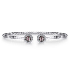 14K White Gold Round Manmade Alexandrite and Diamond Halo Bujukan Bangle
