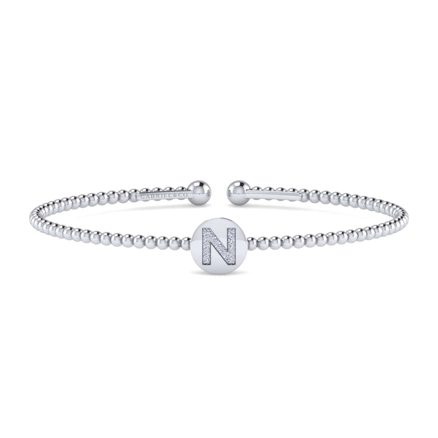 14K White Gold Round N Initial Diamond Bujukan Cuff Bracelet - 0.05 ct - Shot 1