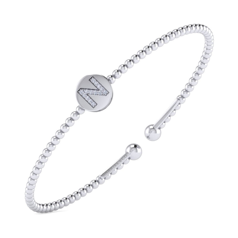 14K White Gold Round N Initial Diamond Bujukan Cuff Bracelet - 0.05 ct - Shot 2