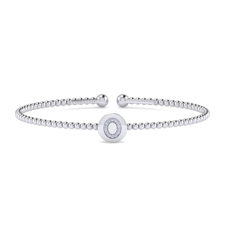 14K White Gold Round O Initial Diamond Bujukan Cuff Bracelet - 0.05 ct - Shot 1