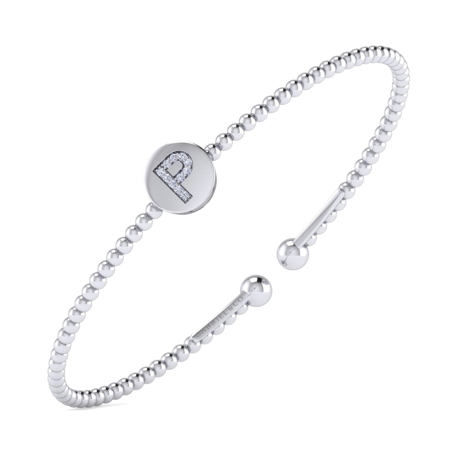 14K White Gold Round P Initial Diamond Bujukan Cuff Bracelet - 0.04 ct - Shot 2