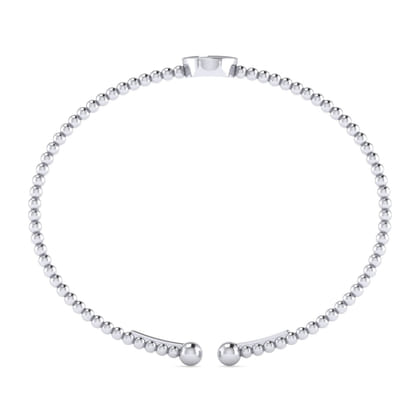 14K White Gold Round P Initial Diamond Bujukan Cuff Bracelet