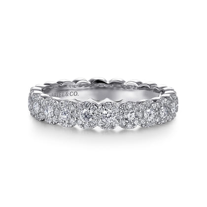 14K White Gold Round Pave Diamond Band