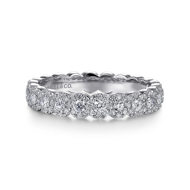 14K White Gold Round Pave Diamond Band - 0.6 ct - Shot 1