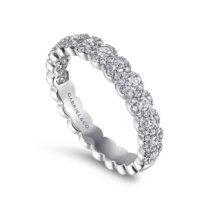 14K White Gold Round Pave Diamond Band