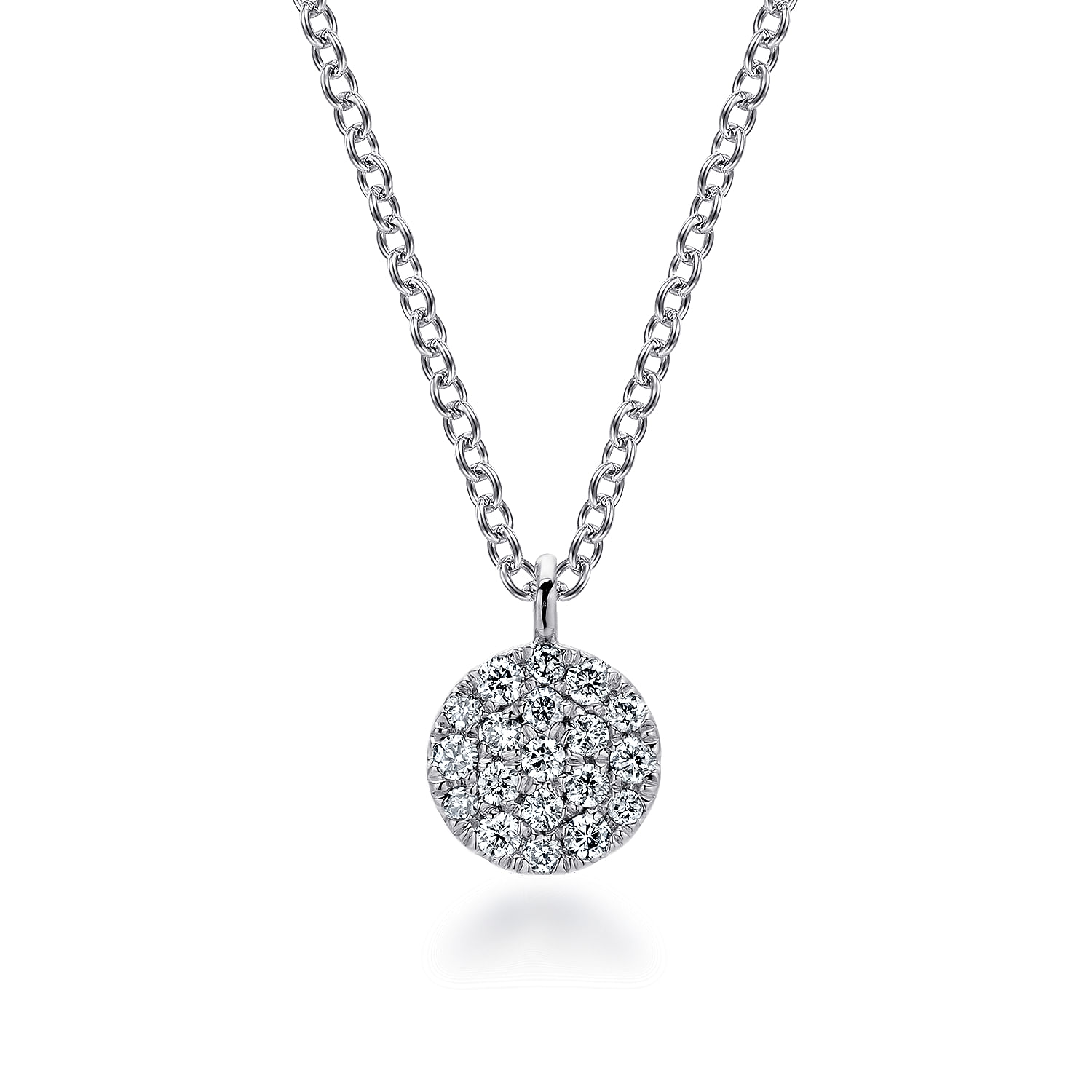 14K White Gold Round Pave Diamond Disc Pendant Necklace - 0.11 ct - Shot 1