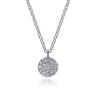 14K White Gold Round Pave Diamond Disc Pendant Necklace - 0.11 ct
