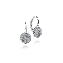 14K White Gold Round Pavé Diamond Drop Earrings