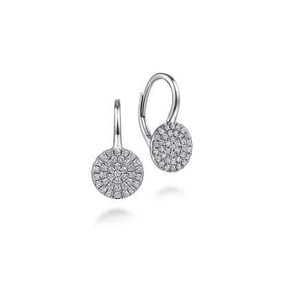 14K White Gold Round Pave Diamond Drop Earrings