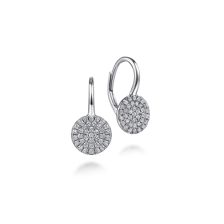 14K White Gold Round Pave Diamond Drop Earrings - 0.4 ct - Shot 1