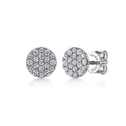 14K White Gold Round Pavé Diamond Stud Earrings