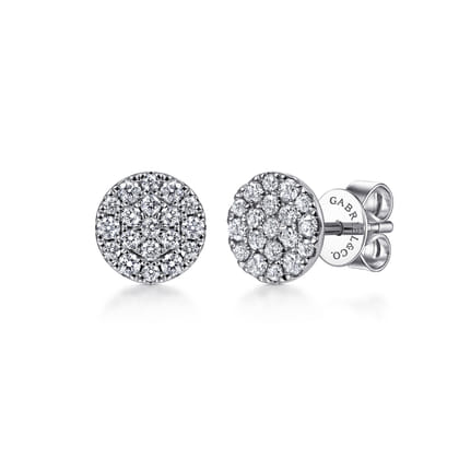 14K White Gold Round Pave Diamond Stud Earrings