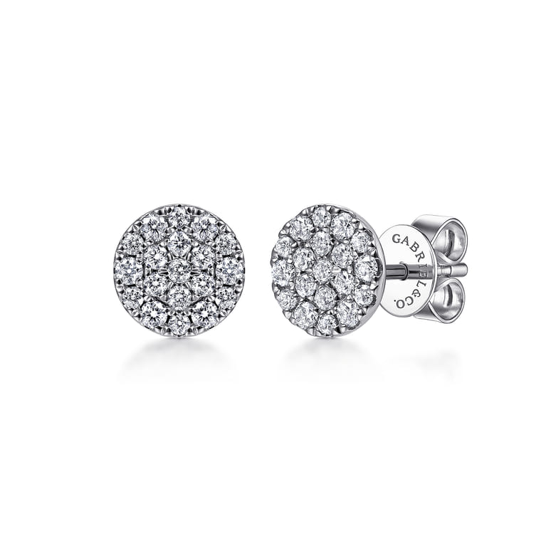 14K White Gold Round Pave Diamond Stud Earrings - 0.5 ct - Shot 1