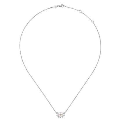 14K White Gold Round Pearl Pendant Necklace with Diamond Accents