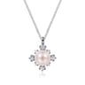 14K White Gold Round Pearl Pendant Necklace with Diamond Accents - 0.31 ct