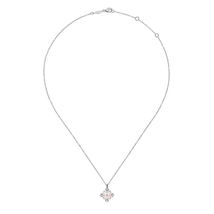 14K White Gold Round Pearl Pendant Necklace with Diamond Accents