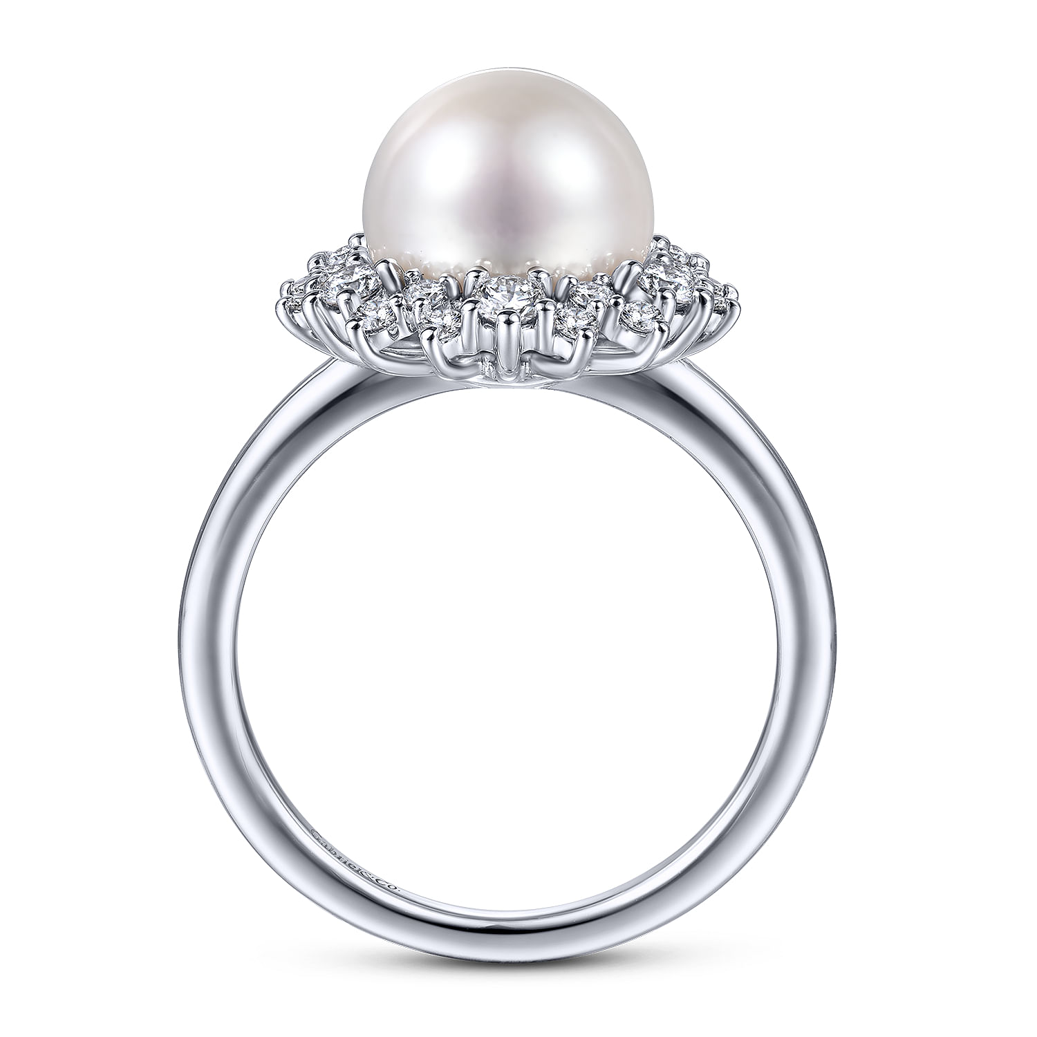 14K White Gold Round Pearl and Diamond Halo Ring