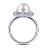 14K White Gold Round Pearl and Diamond Halo Ring - 0.5 ct