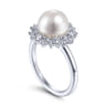 14K White Gold Round Pearl and Diamond Halo Ring - 0.5 ct