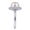 14K White Gold Round Pearl and Diamond Halo Ring - 0.5 ct