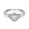 14K White Gold Round Pearl and Diamond Halo Ring - 0.07 ct