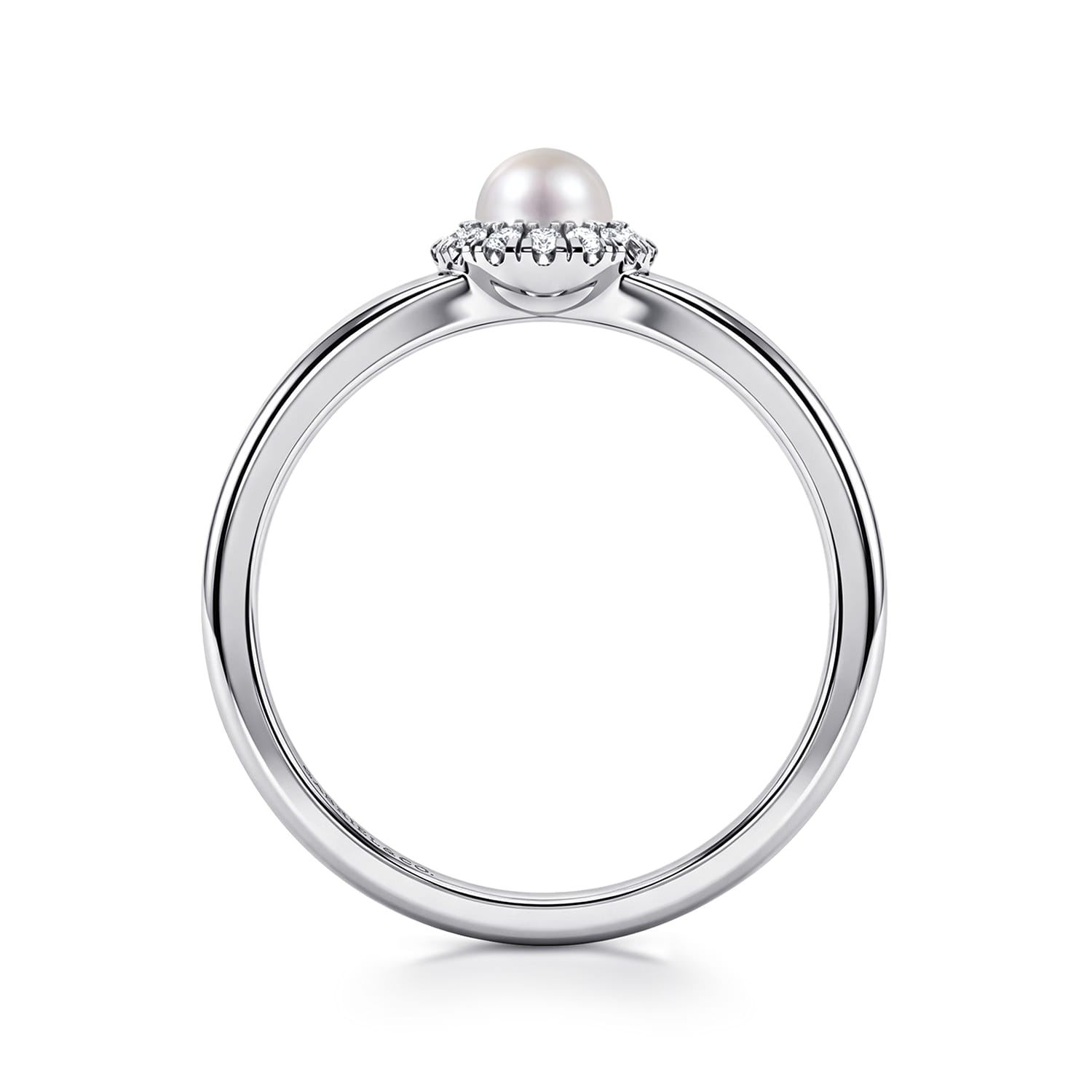 14K White Gold Round Pearl and Diamond Halo Ring - 0.07 ct - Shot 2
