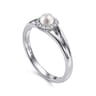 14K White Gold Round Pearl and Diamond Halo Ring - 0.07 ct