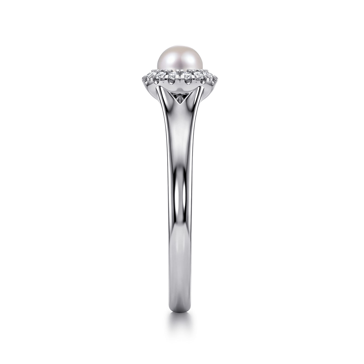14K White Gold Round Pearl and Diamond Halo Ring - 0.07 ct - Shot 4
