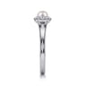 14K White Gold Round Pearl and Diamond Halo Ring - 0.07 ct