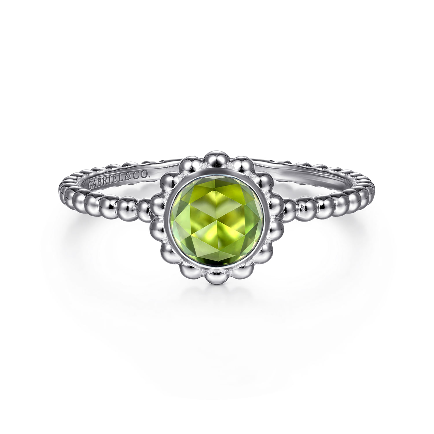 14K White Gold Round Peridot Bujukan Beaded Ring