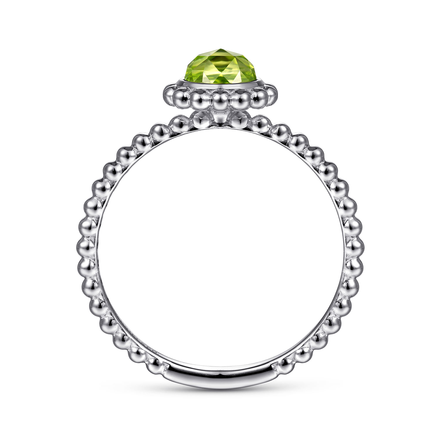 14K White Gold Round Peridot Bujukan Beaded Ring