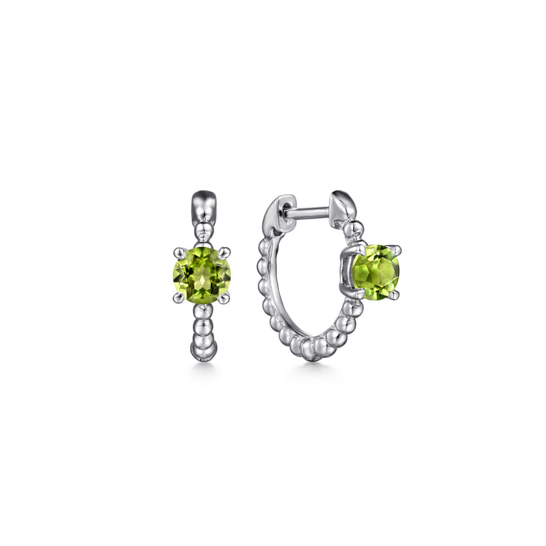 14K White Gold Round Peridot Bujukan Huggies - Shot 1