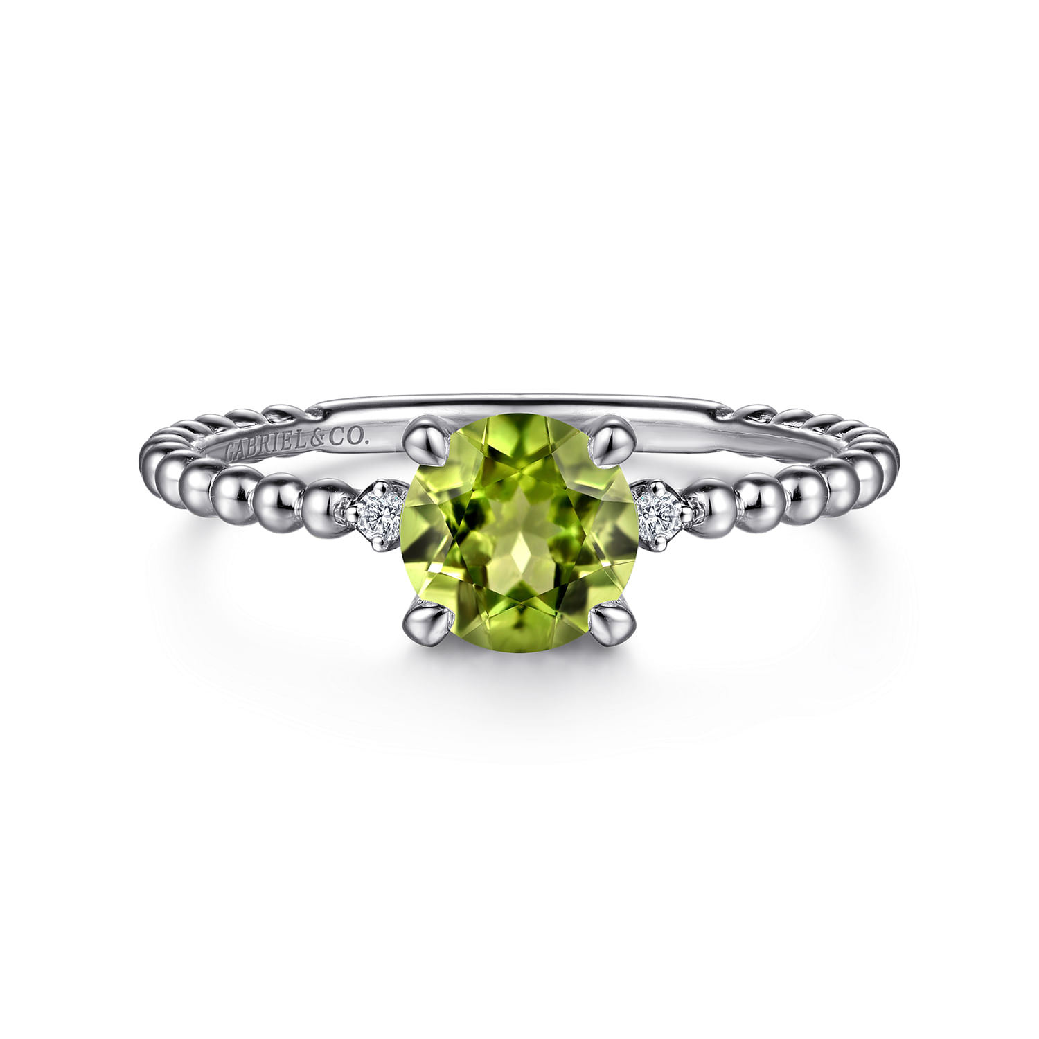 14K White Gold Round Peridot and Diamond Bujukan Ring